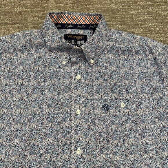 Wrangler George Strait Shirt Mens Large Blue Pink Paisley Western Cowboy Rodeo - Picture 2 of 13
